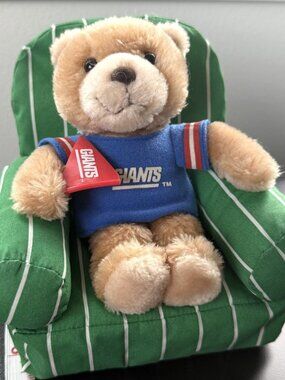 Vintage RUSS NFL New York Giants Plush Bear & Retro Striped Lounge Chair Rare